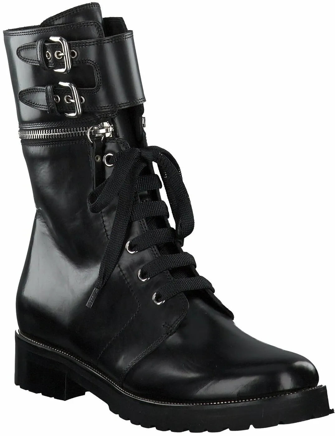 Damen-Schnürboots aus Leder 102001678028 (Schwarz)