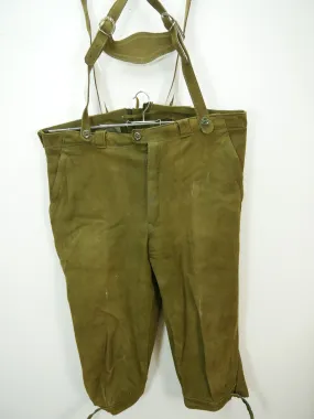 Für Wald und Flur Glattleder Lederhose mit Träger Jäger Kniebund grün Gr.50