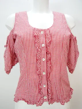 Gr.40 Trachtenbluse rot/weiß Bluse Spieth & Wensky Rüschen schulterfrei TB8423