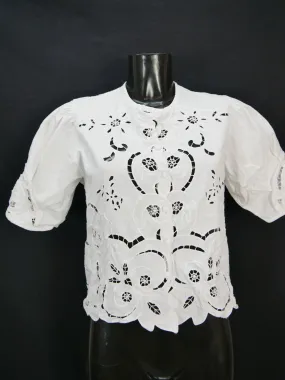 Gr.40 Trachtenbluse weiß Bluse Leico Baumwolle mit Spitze TB8350