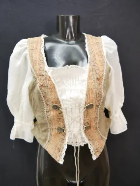 Gr.40 Trachtenbluse weiß Bluse Leinenmischung Schnürung Stretch Spitze TB7005