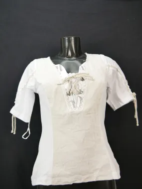 Gr.42 Trachtenbluse weiß Bluse Stockerpoint mit Stretch Spitze Schnürung TB7156