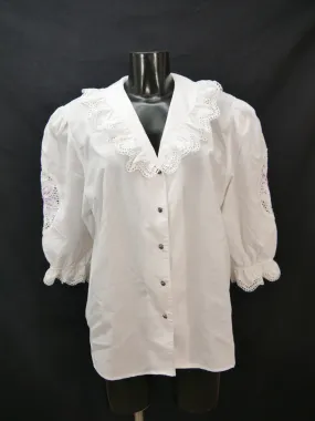 Gr.44 Trachtenbluse weiß Bluse Baumwollmischung mit Spitze Stickerei TB7376