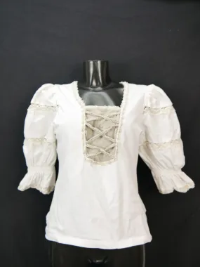 Gr.44 Trachtenbluse weiß Bluse Siebenstein Stretch Spitze und Schnürung TB7124