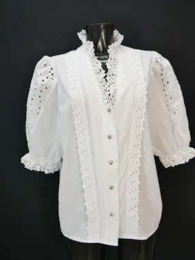Gr.46 Trachtenbluse weiß Bluse Baumwollmischung mit Spitze Stickerei TB8625