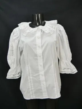 Gr.48 Trachtenbluse weiß Bluse Baumwollmischung Spitze Stickerei TB7433