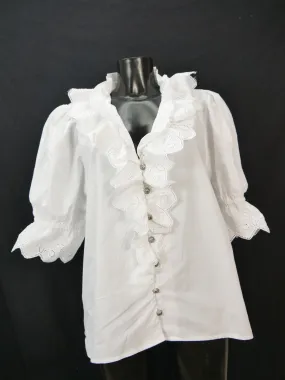 Gr.50 Trachtenbluse weiß Bluse Baumwollmischung mit Spitze TB7158