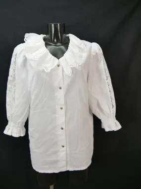 Gr.50 Trachtenbluse weiß Bluse Baumwollmischung mit Spitze TB7383
